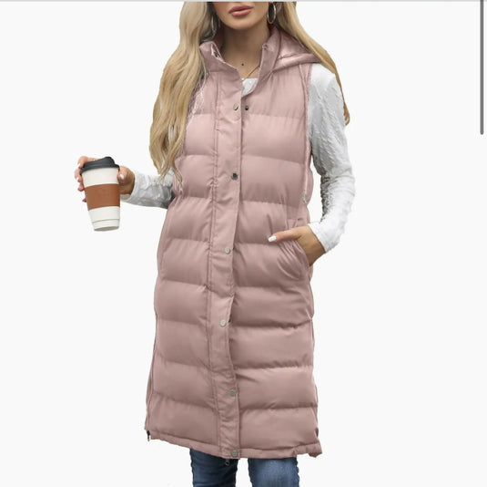 Solid-Color Hooded Sleeveless Cotton-Padded Vest