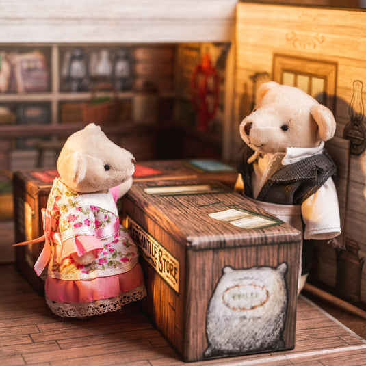 Little House on The Prairie Handmade Oleson's Bear Family and Mercantile Carry Case Toddler Play Se