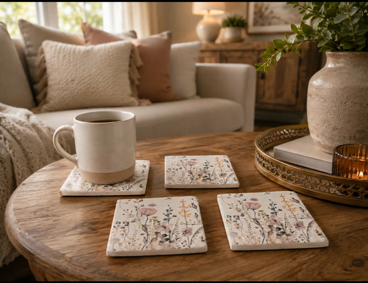 Hand Crafted Travertine Coaster Set