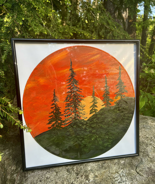 Framed Vinyl Album Sunset Plant Pigment Painting