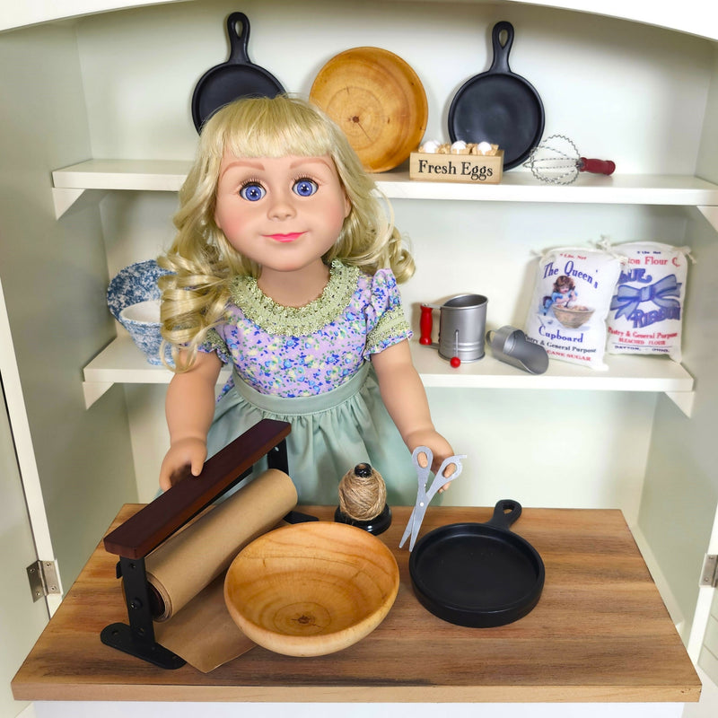 Load image into Gallery viewer, 18" Doll Oleson's Mercantile Store Stock 3 Bowls and 3 Fry Pans Fit American Girl
