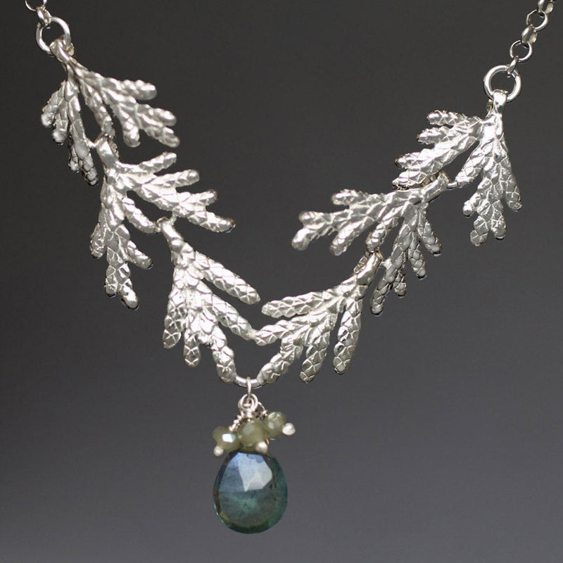 Load image into Gallery viewer, Cedar Bough with Moss Aquamarine &amp; Green Garnet Necklace
