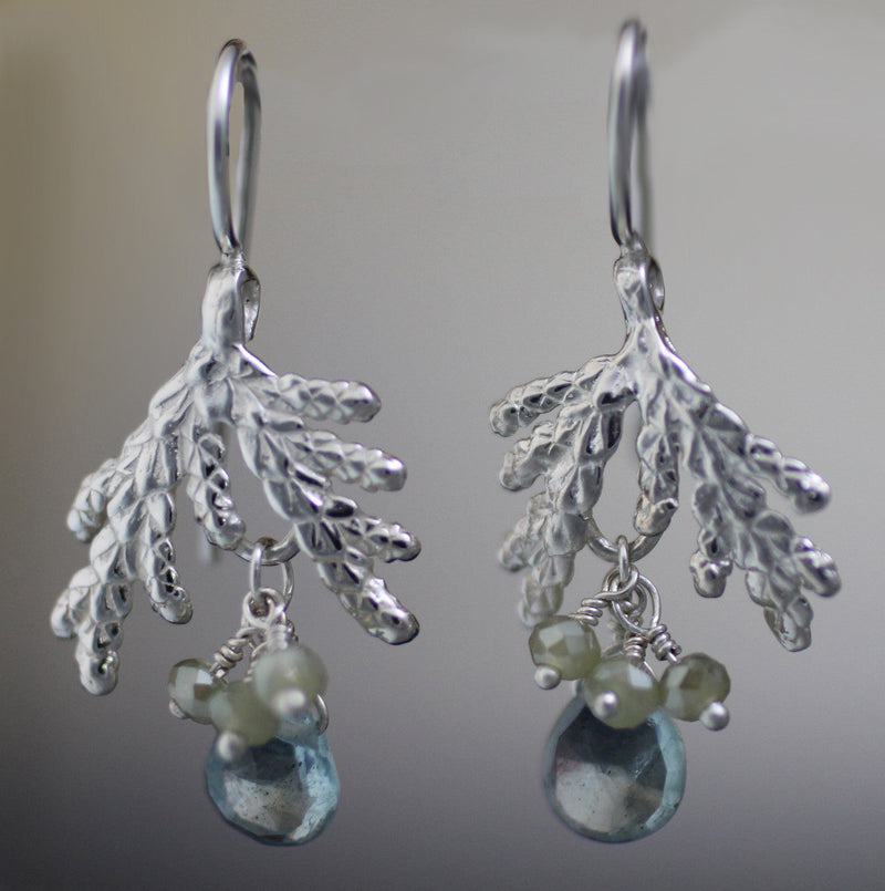 Load image into Gallery viewer, Cedar Spray with Moss Aquamarine &amp; Green Garnet
