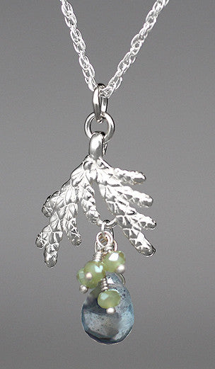 Load image into Gallery viewer, Cedar Bough with Moss Aquamarine &amp; Green Garnet Necklace
