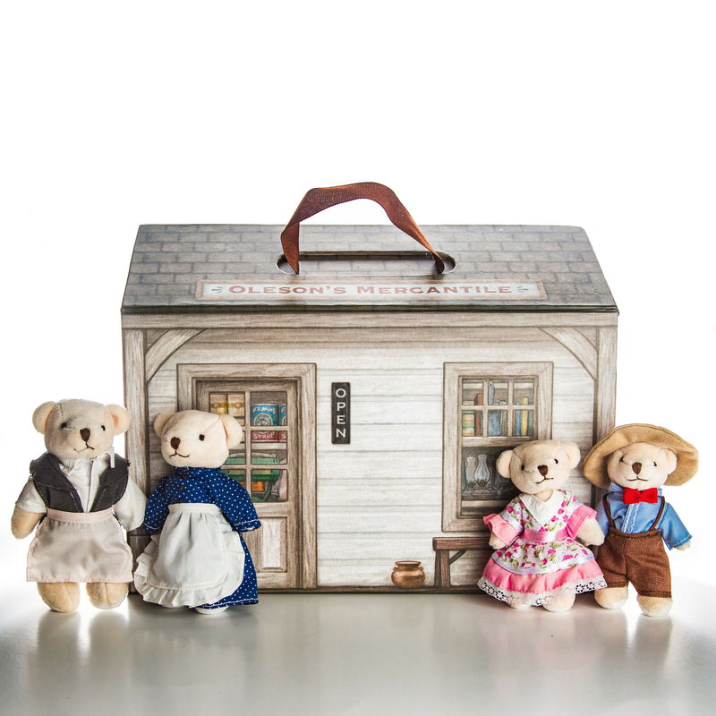 Load image into Gallery viewer, Little House on The Prairie Handmade Oleson's Bear Family and Mercantile Carry Case Toddler Play Se
