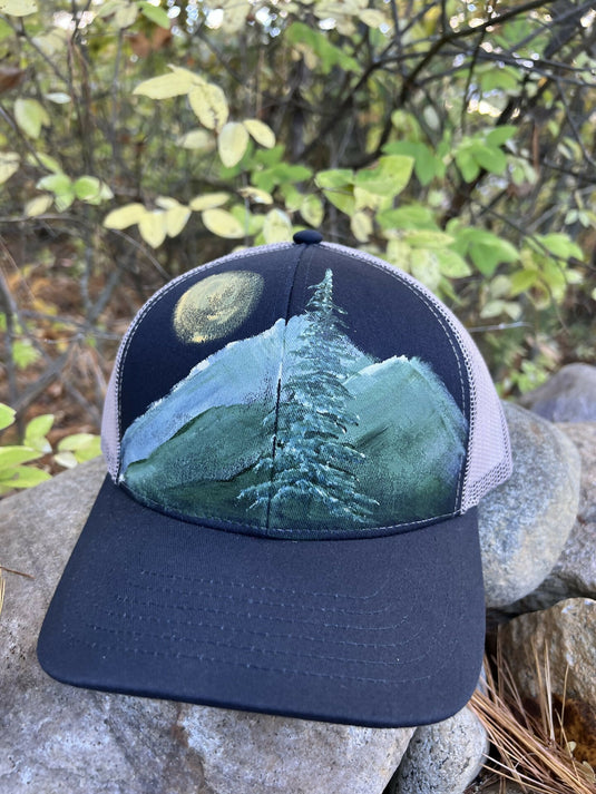 Trucker Hat with Hand Painted Mountainscape & Moon