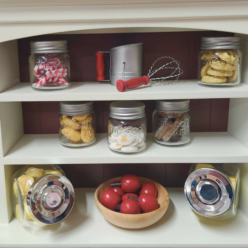 Load image into Gallery viewer, Little House on the Prairie Oleson's Mercantile 18 In Doll Store Stock Food Accessory, Cheese, Biscuits, &amp; Eggs in Glass Jars
