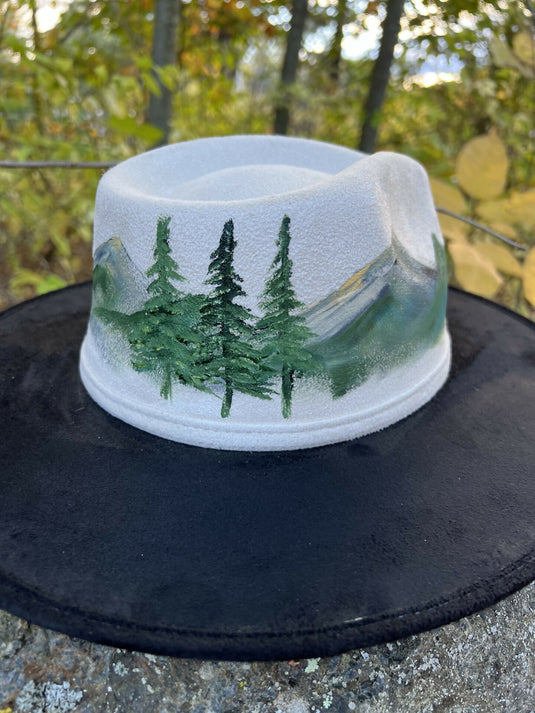 Hand Painted Wide Brim Hat - Black & White