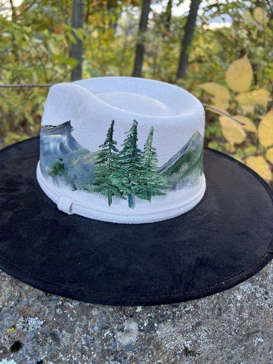 Hand Painted Wide Brim Hat - Black & White