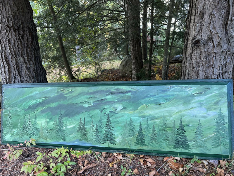 Load image into Gallery viewer, Adirondack Mountainscape Painting on Repurposed Shutter
