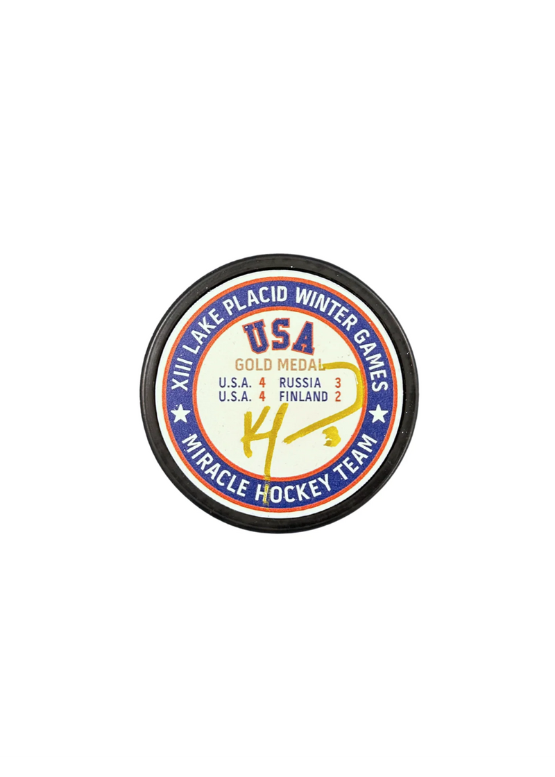 Load image into Gallery viewer, Player Signed Gold Medal Puck
