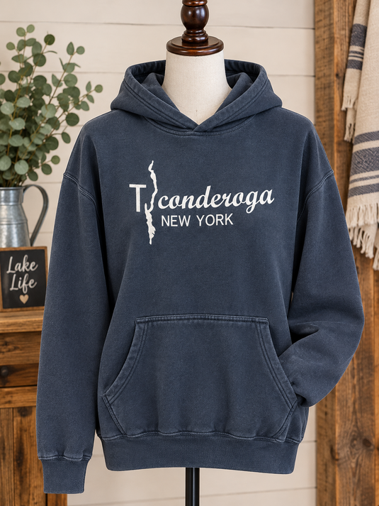 Adult Ticonderoga Hoodie, Washed Navy
