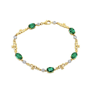 14kt Gold Lab Diamond & Emerald Claddagh Bracelet