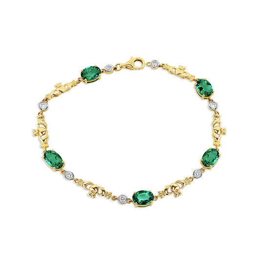 14kt Gold Lab Diamond & Emerald Claddagh Bracelet