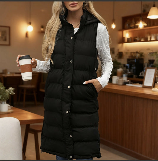Solid-Color Hooded Sleeveless Cotton-Padded Vest