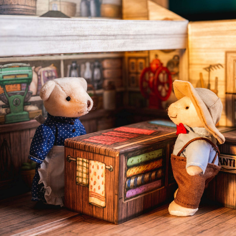 Load image into Gallery viewer, Little House on The Prairie Handmade Oleson's Bear Family and Mercantile Carry Case Toddler Play Se
