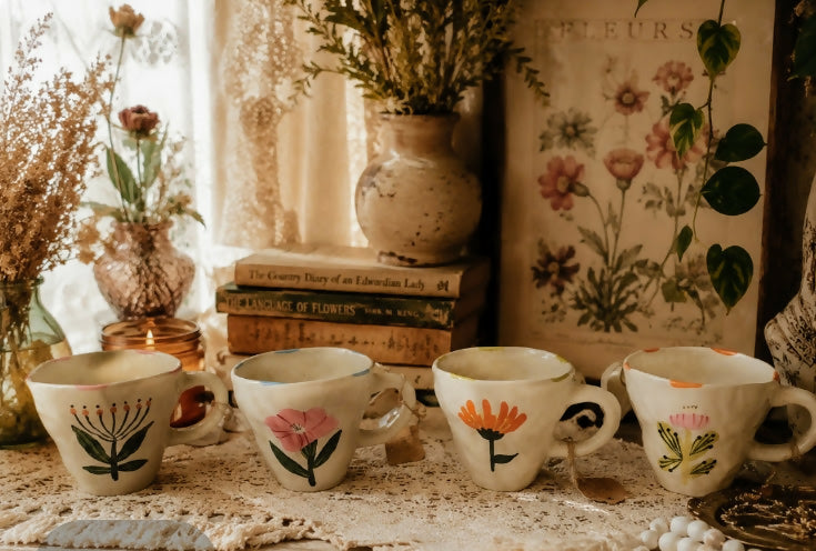 Load image into Gallery viewer, Whimsical Floral Ceramic Mugs
